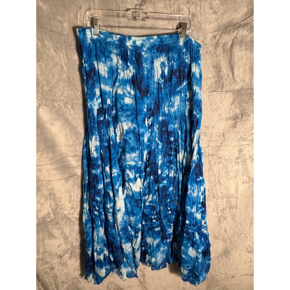Woman Within Blue White Tie Dye Crinkle Cotton Maxi Skirt Plus Size 1X 22/24